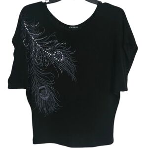 FANG Black and Silver Graphic Dolman Sleeve Blouse